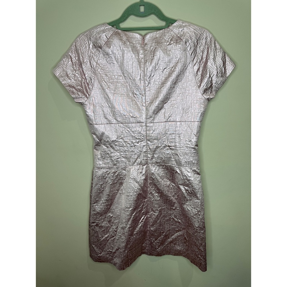 Tibi Pink Metallic Jacquard Mini Dress Short Sleeve sz 4 - Picture 3 of 7